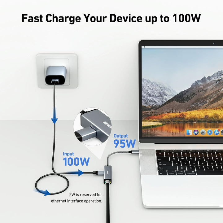 USB-C to Ethernet Gigabit Adapter with 100W Power Delivery, Thunderbolt 3/4 to RJ45 Ethernet LAN Network Adapter Compatible with iPhone 15 Pro/Max, MacBook Pro/Air 2023, iPad Pro, iMac - Just Closeouts Canada Inc.000362grey