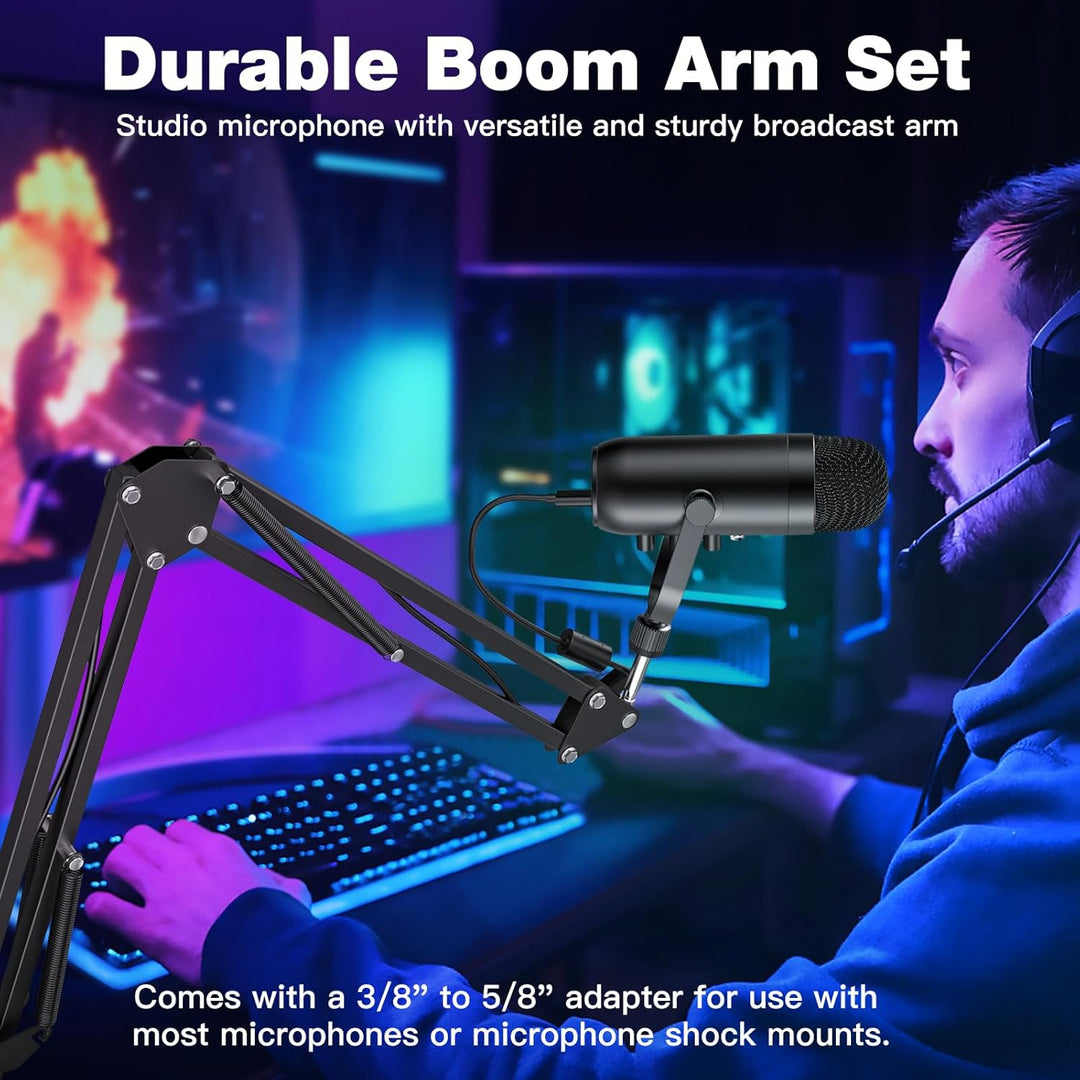 USB Gaming Microphone,ZealSound Noise Cancellation Mic Kit for Phone PC Computer Tablet with Boom Arm Stand,Podcast Condenser Mic set,Mute Button,Echo&Volume Gain Knob,Monitor,Streaming Recording ASMR - Just Closeouts Canada Inc.