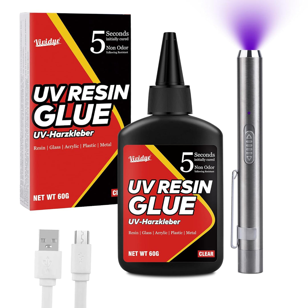UV Resin Kit with Light - 60g UV Resin with Rechargeable 395nm Flashlight, Fast Curing in 5 Seconds, Clear UV Glue Adhesive for Bonding Plastic, Glass Repair, Acrylic, Jewelry Making, Resin, Crafts - Just Closeouts Canada Inc.