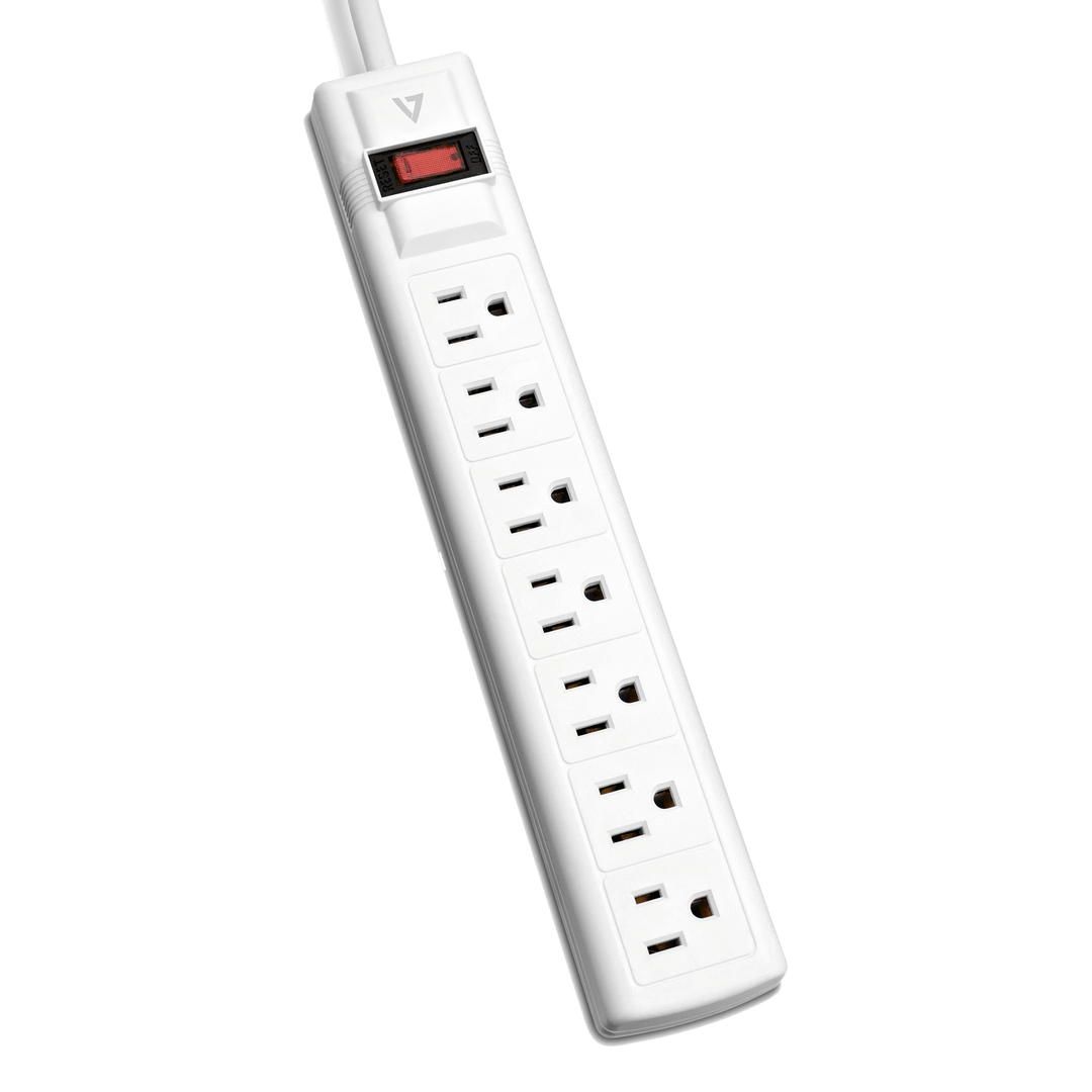 V7 7 - Outlet Home/Office Surge Protector, 12 ft cord, 1050 Joules - White - Just Closeouts Canada Inc.662919094435