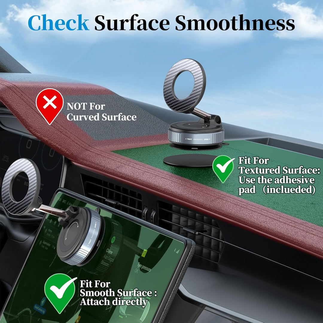 Vacuum Magnetic Car Phone Holder - Suction Cup Phone Mount 360° Rotatable Foldable Portable Strong Magnet Stand for iPhone 16/15/14/13 & Samsung in Gym, Mirror,Smooth Surface, All Vehicles - Just Closeouts Canada Inc.