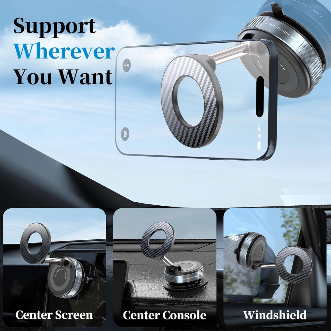 Vacuum Magnetic Car Phone Holder - Suction Cup Phone Mount 360° Rotatable Foldable Portable Strong Magnet Stand for iPhone 16/15/14/13 & Samsung in Gym, Mirror,Smooth Surface, All Vehicles - Just Closeouts Canada Inc.