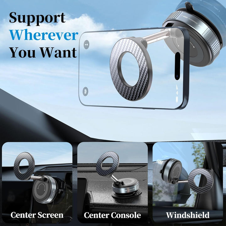 Vacuum Magnetic Car Phone Holder - Suction Cup Phone Mount 360° Rotatable Foldable Portable Strong Magnet Stand for iPhone 16/15/14/13 & Samsung in Gym, Mirror,Smooth Surface, All Vehicles - Just Closeouts Canada Inc.