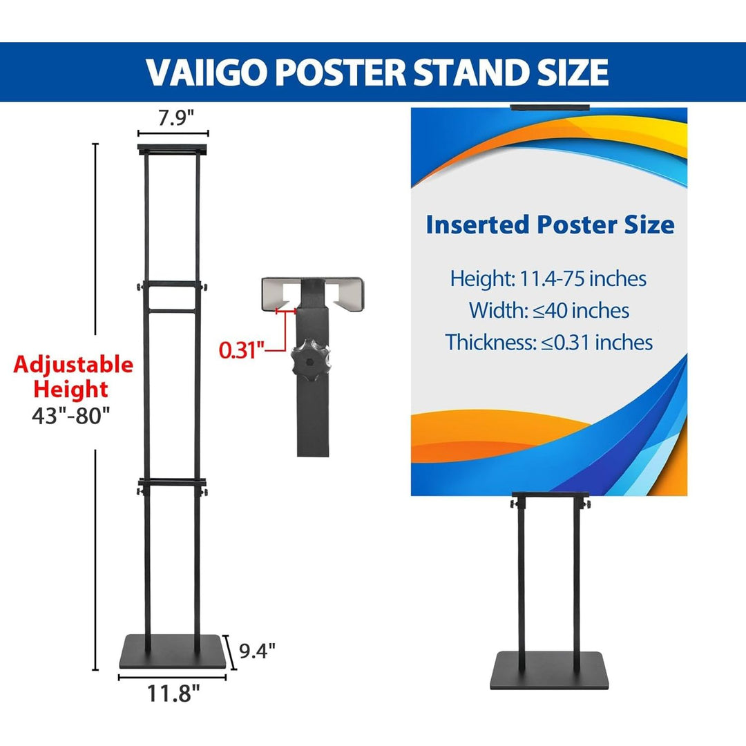 VAIIGO 4Packs Poster Stand for Display, Heavy Duty Floor Standing Sign Stand, Double - Sided Poster Board Stand, Adjustable Height Up to 80 inch, Outdoor Banner Stand for Board & Foam Display, Black - Just Closeouts Canada Inc.