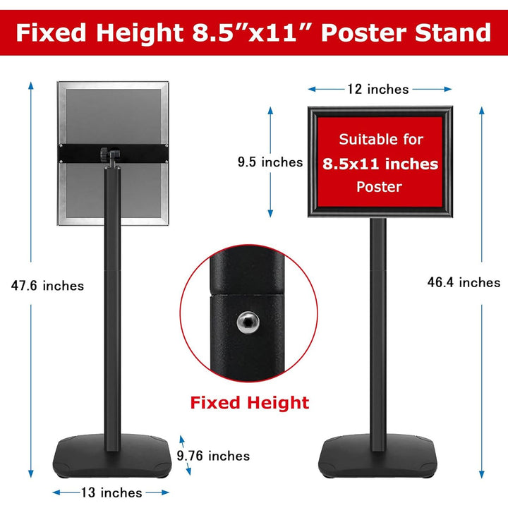 VAIIGO Pedestal Sign Stand for Display, 8.5 x 11 inches Adjustable Floor Standing Sign Holder with Heavy Base & Snap Frame for Indoor Outdoor Menu Flyers Signage Poster Display Stand, Black - Just Closeouts Canada Inc.