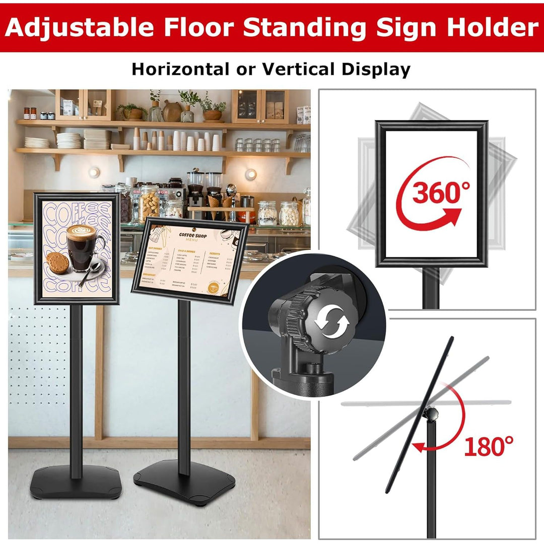 VAIIGO Pedestal Sign Stand for Display, 8.5 x 11 inches Adjustable Floor Standing Sign Holder with Heavy Base & Snap Frame for Indoor Outdoor Menu Flyers Signage Poster Display Stand, Black - Just Closeouts Canada Inc.