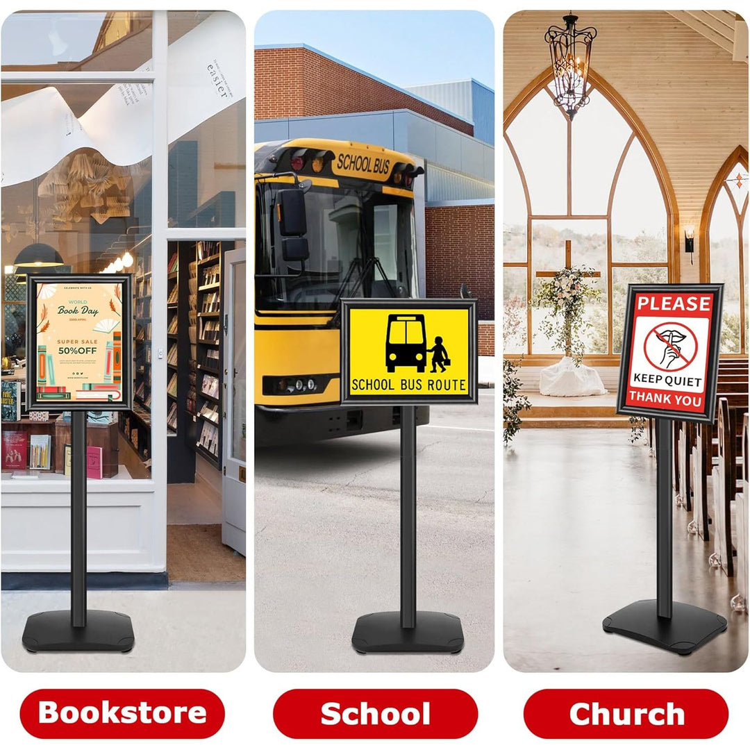 VAIIGO Pedestal Sign Stand for Display, 8.5 x 11 inches Adjustable Floor Standing Sign Holder with Heavy Base & Snap Frame for Indoor Outdoor Menu Flyers Signage Poster Display Stand, Black - Just Closeouts Canada Inc.