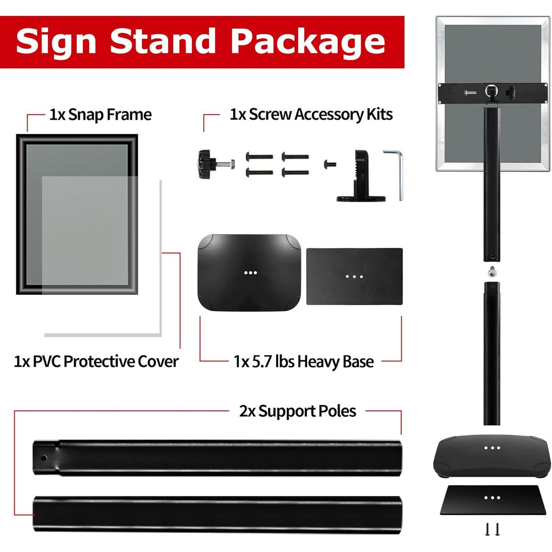 VAIIGO Pedestal Sign Stand for Display, 8.5 x 11 inches Adjustable Floor Standing Sign Holder with Heavy Base & Snap Frame for Indoor Outdoor Menu Flyers Signage Poster Display Stand, Black - Just Closeouts Canada Inc.