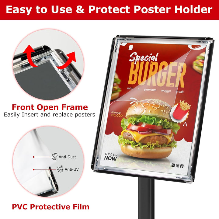 VAIIGO Pedestal Sign Stand for Display, 8.5 x 11 inches Adjustable Floor Standing Sign Holder with Heavy Base & Snap Frame for Indoor Outdoor Menu Flyers Signage Poster Display Stand, Black - Just Closeouts Canada Inc.