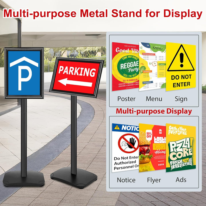 VAIIGO Pedestal Sign Stand for Display, 8.5 x 11 inches Adjustable Floor Standing Sign Holder with Heavy Base & Snap Frame for Indoor Outdoor Menu Flyers Signage Poster Display Stand, Black - Just Closeouts Canada Inc.