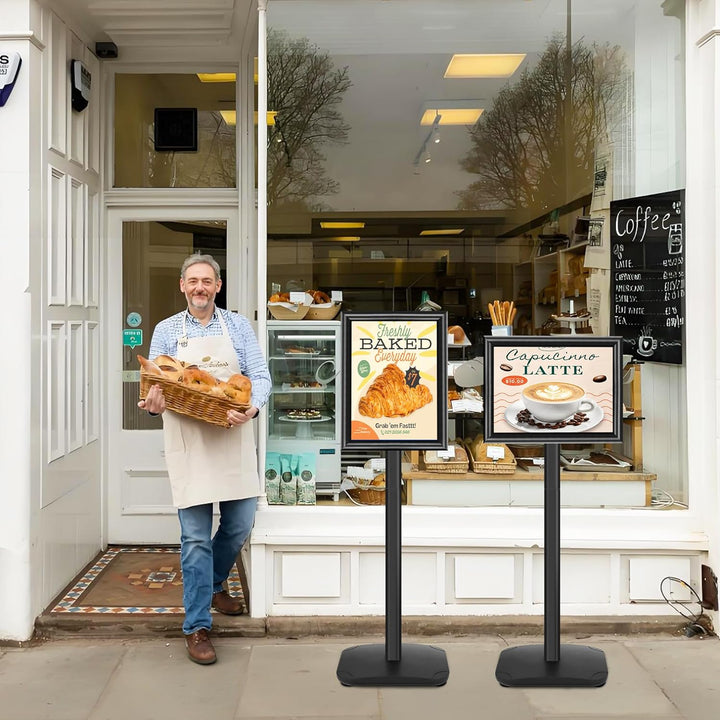VAIIGO Pedestal Sign Stand for Display, 8.5 x 11 inches Adjustable Floor Standing Sign Holder with Heavy Base & Snap Frame for Indoor Outdoor Menu Flyers Signage Poster Display Stand, Black - Just Closeouts Canada Inc.
