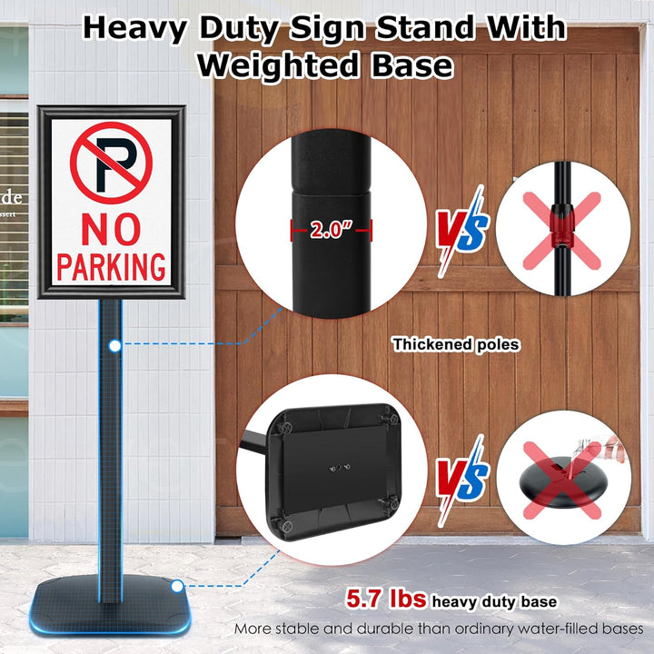 VAIIGO Pedestal Sign Stand for Display, 8.5 x 11 inches Adjustable Floor Standing Sign Holder with Heavy Base & Snap Frame for Indoor Outdoor Menu Flyers Signage Poster Display Stand, Black - Just Closeouts Canada Inc.