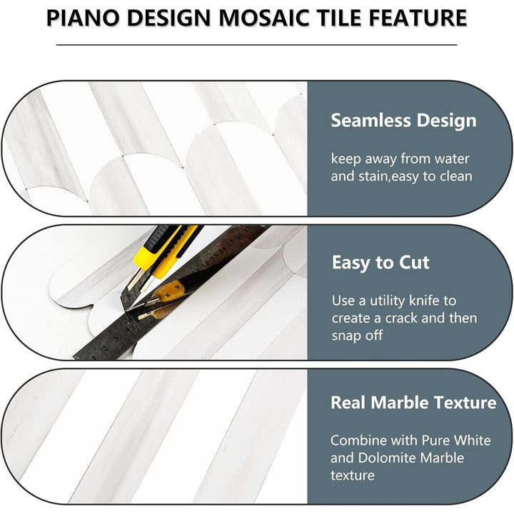 Vamos Tile Peel and Stick Backsplash Seamless Tile,10 - Sheet Stick on Backsplash for Kitchen,Dolomite Gray and White+Light Gold Metal Self Adhesive PVC Tiles (10 Sheets) - Just Closeouts Canada Inc.