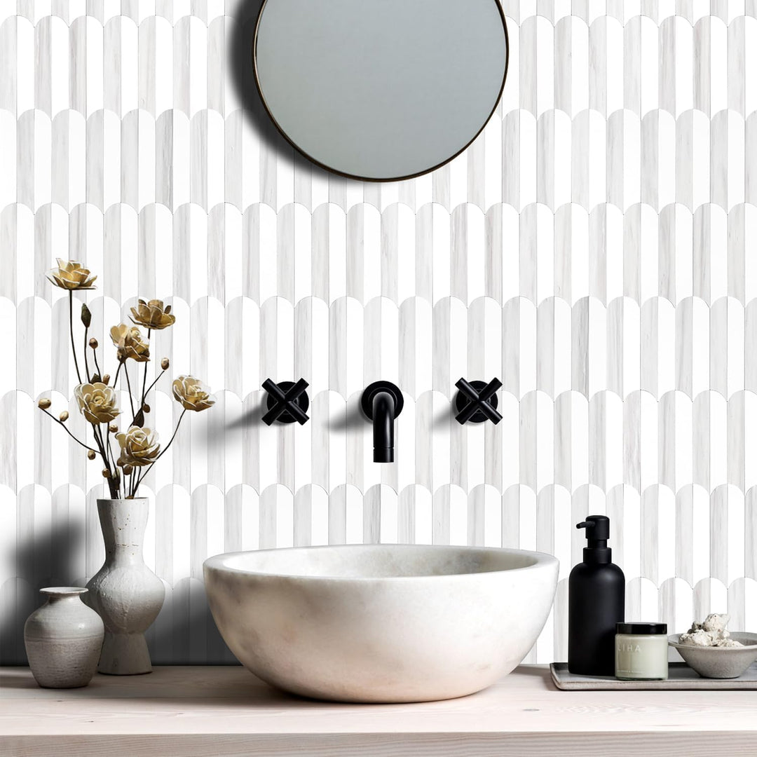 Vamos Tile Peel and Stick Backsplash Seamless Tile,10 - Sheet Stick on Backsplash for Kitchen,Dolomite Gray and White+Light Gold Metal Self Adhesive PVC Tiles (10 Sheets) - Just Closeouts Canada Inc.