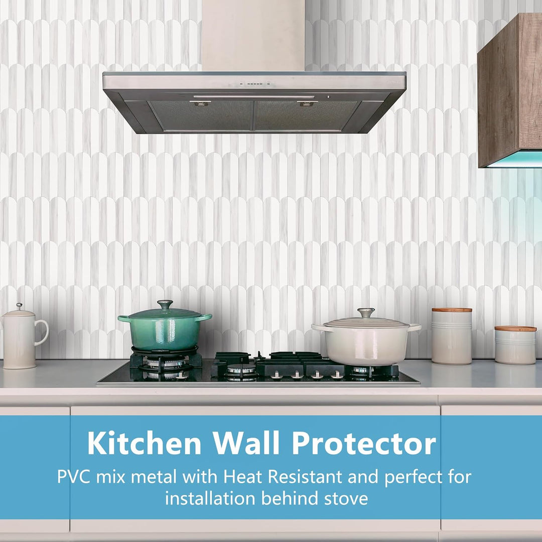 Vamos Tile Peel and Stick Backsplash Seamless Tile,10 - Sheet Stick on Backsplash for Kitchen,Dolomite Gray and White+Light Gold Metal Self Adhesive PVC Tiles (10 Sheets) - Just Closeouts Canada Inc.