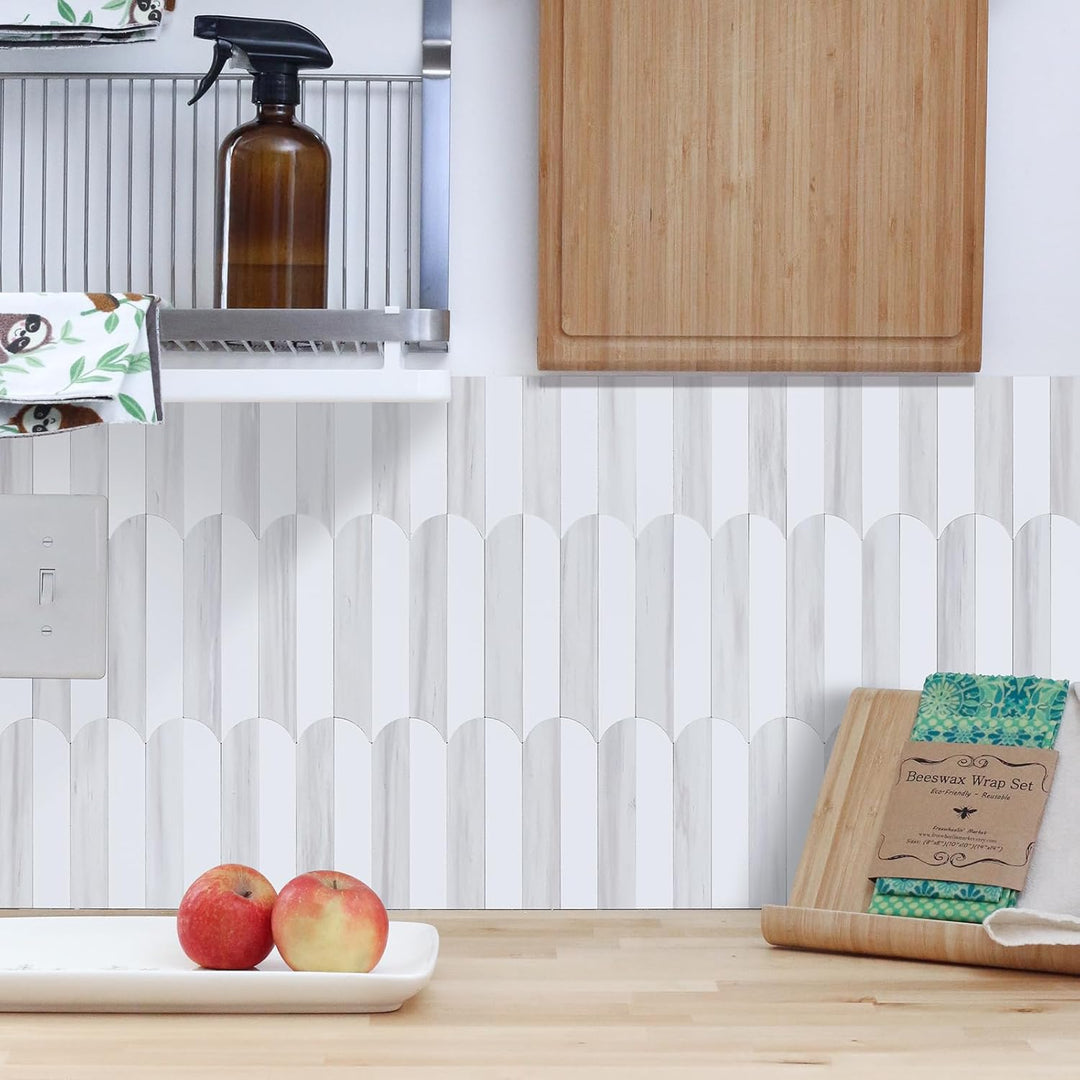 Vamos Tile Peel and Stick Backsplash Seamless Tile,10 - Sheet Stick on Backsplash for Kitchen,Dolomite Gray and White+Light Gold Metal Self Adhesive PVC Tiles (10 Sheets) - Just Closeouts Canada Inc.