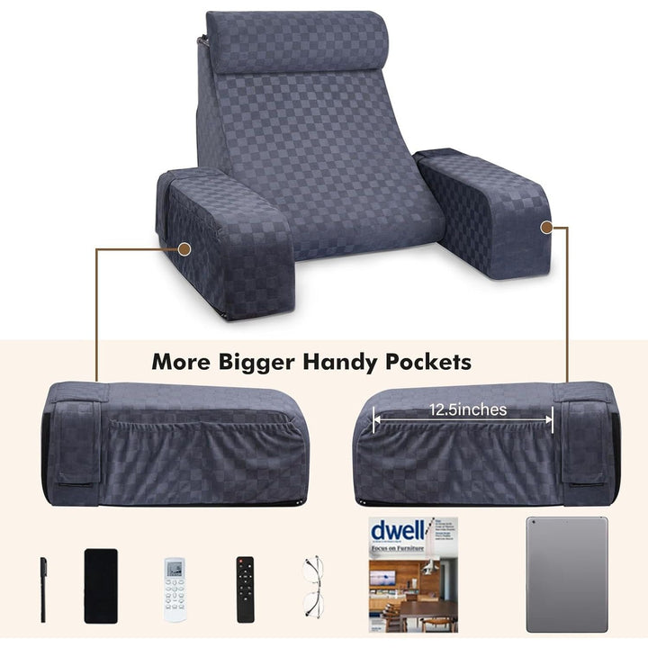 Vekkia Reading Pillow for Sitting in Bed Adult,Back Pillow for Bed Sitting Up,Back Support Pillow,Big Pockets for Gaming,Watching TV in Floor,19in(Grey) - Just Closeouts Canada Inc.