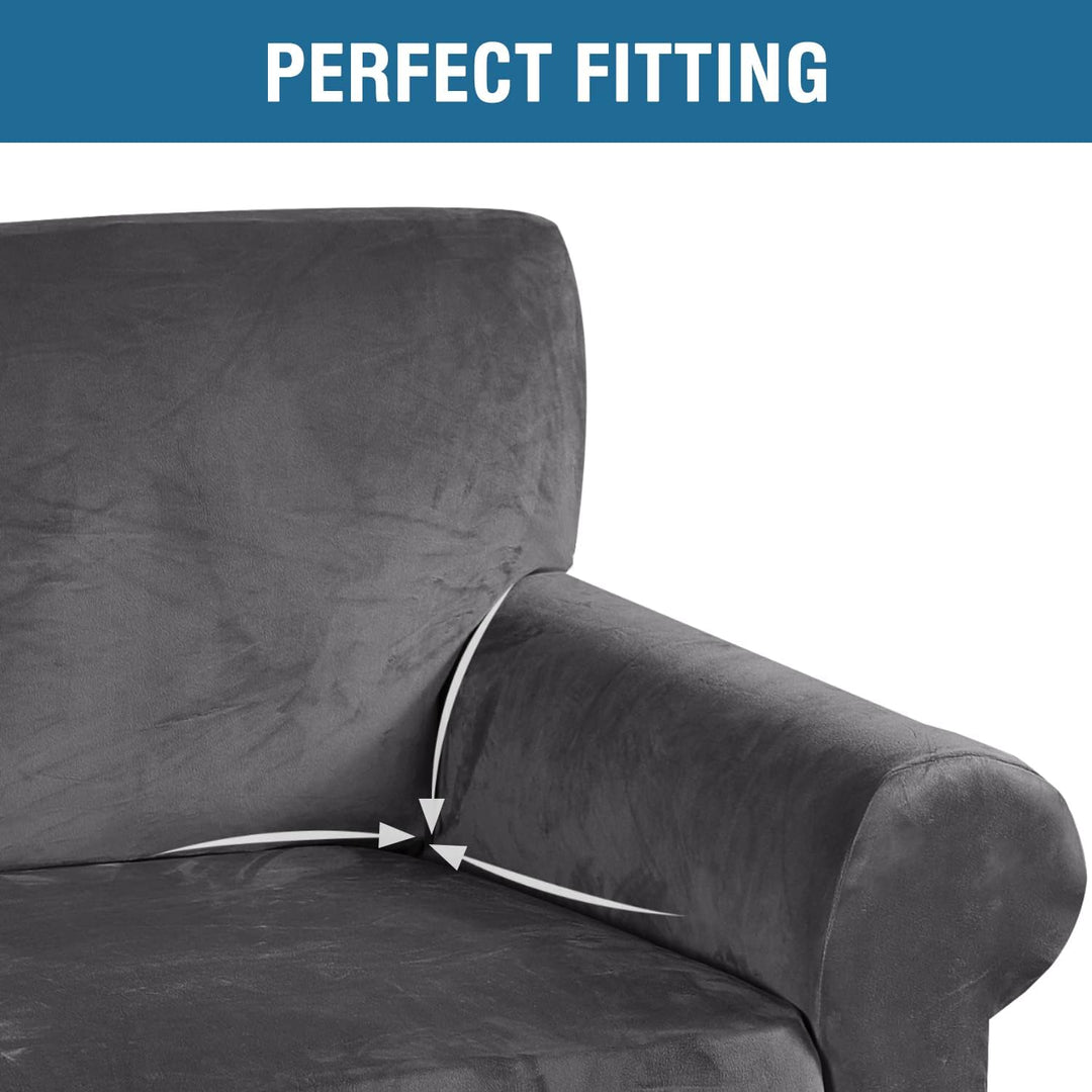 Velvet Stretch Sofa Cover, Grey, 3-Seater, 72–90 in - Just Closeouts Canada Inc.