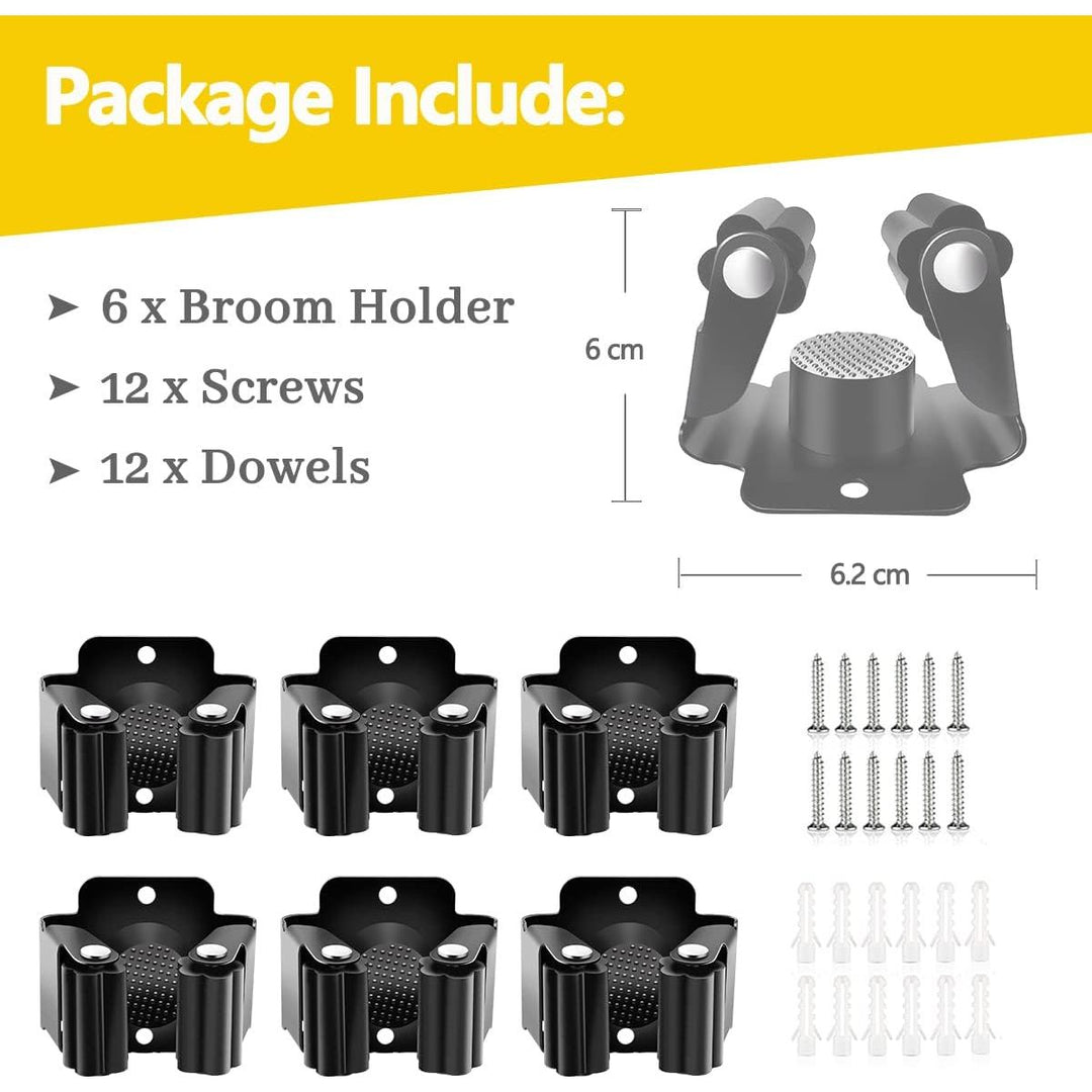 Verdenu 6 Pcs Mop and Broom Holder Wall Mounted, Mop Hanger Kit with Screws, Garden Tool Organizer for Kitchen, Home, Bathroom, Garage - Just Closeouts Canada Inc.