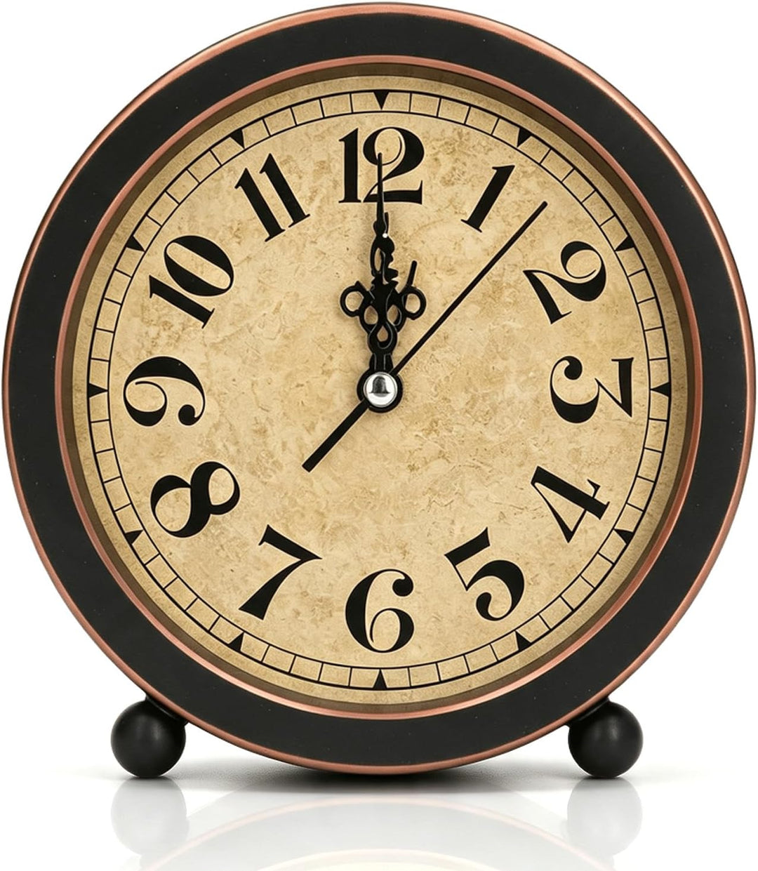 Vintage 5.3-inch black and copper analog table clock