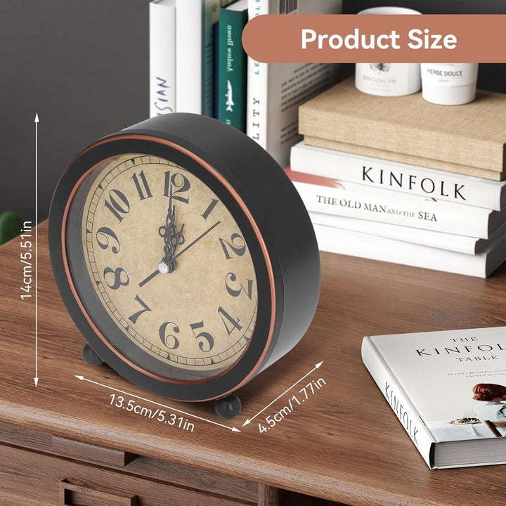Vintage black and copper analog table clock, view 4