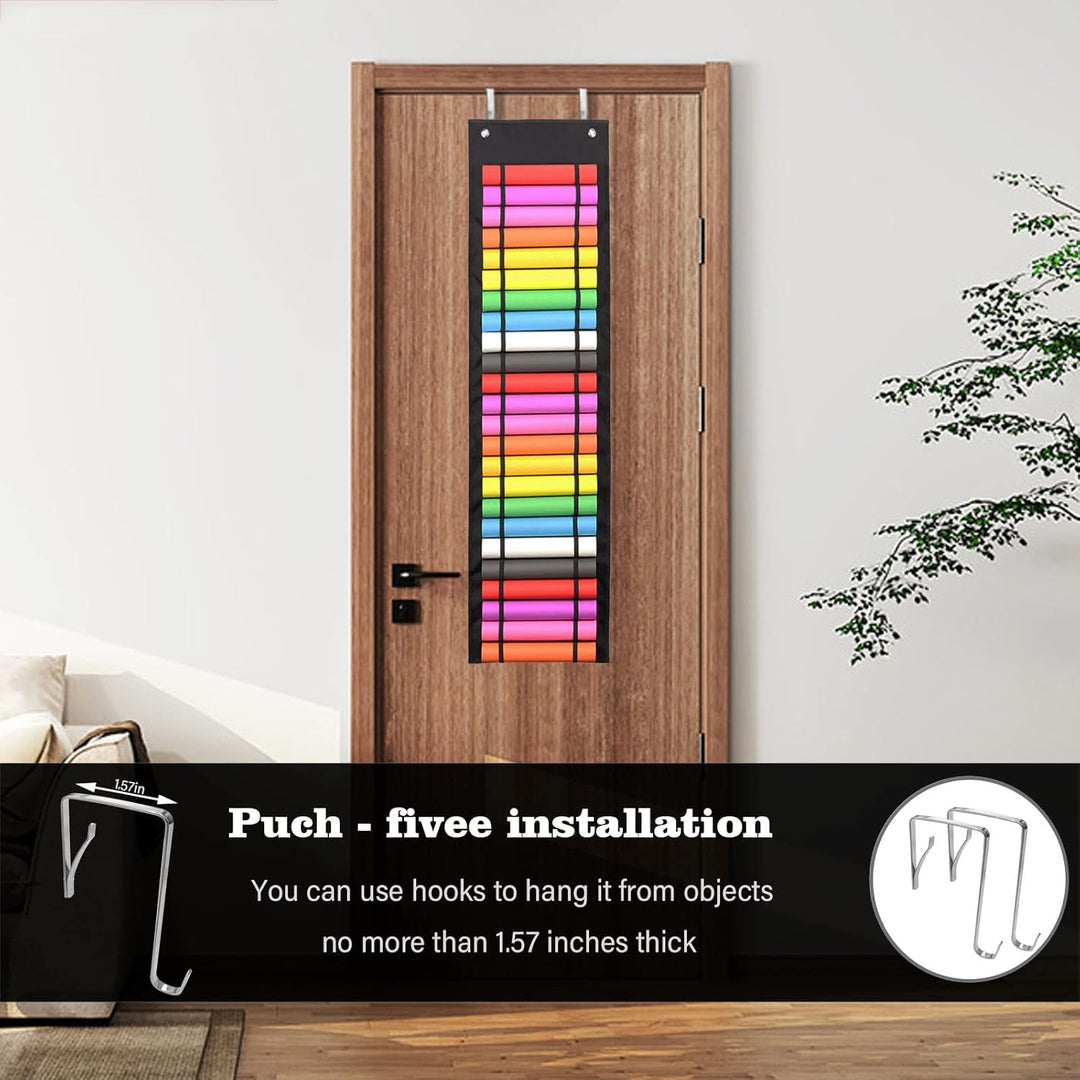 Vinyl Roll Holder with 2 Hook 48 Compartments | Adjustable Size Vinyl Roll Hanging Organizer Storage Rack Wall Mount/Over The Door for Closet, Door and Wall Mount(Black, 48) - Just Closeouts Canada Inc.X00328TUQX