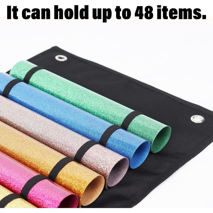 Vinyl Roll Holder with 2 Hook 48 Compartments | Adjustable Size Vinyl Roll Hanging Organizer Storage Rack Wall Mount/Over The Door for Closet, Door and Wall Mount(Black, 48) - Just Closeouts Canada Inc.X00328TUQX