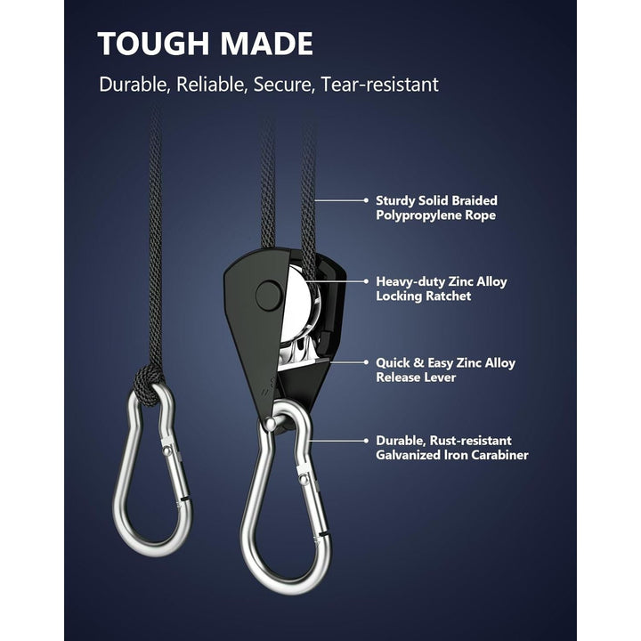 VIPARSPECTRA 2 - Pack 1/8 inch Heavy Duty Adjustable Grow Light Rope Hanger Yoyo for Grow Light Fixtures & Gardening, 150lb Capacity Per 2 - Pack - Just Closeouts Canada Inc.