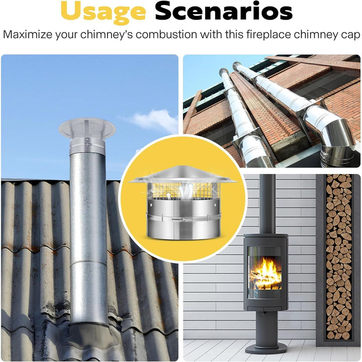 VIVOHOME 8" Cone Top Chimney Cap with Screen, Round Roof Rain Chimney Cover, Stainless Steel Fireplace Exhaust Cap, Adjustable Roof Cap for Vent - Just Closeouts Canada Inc.