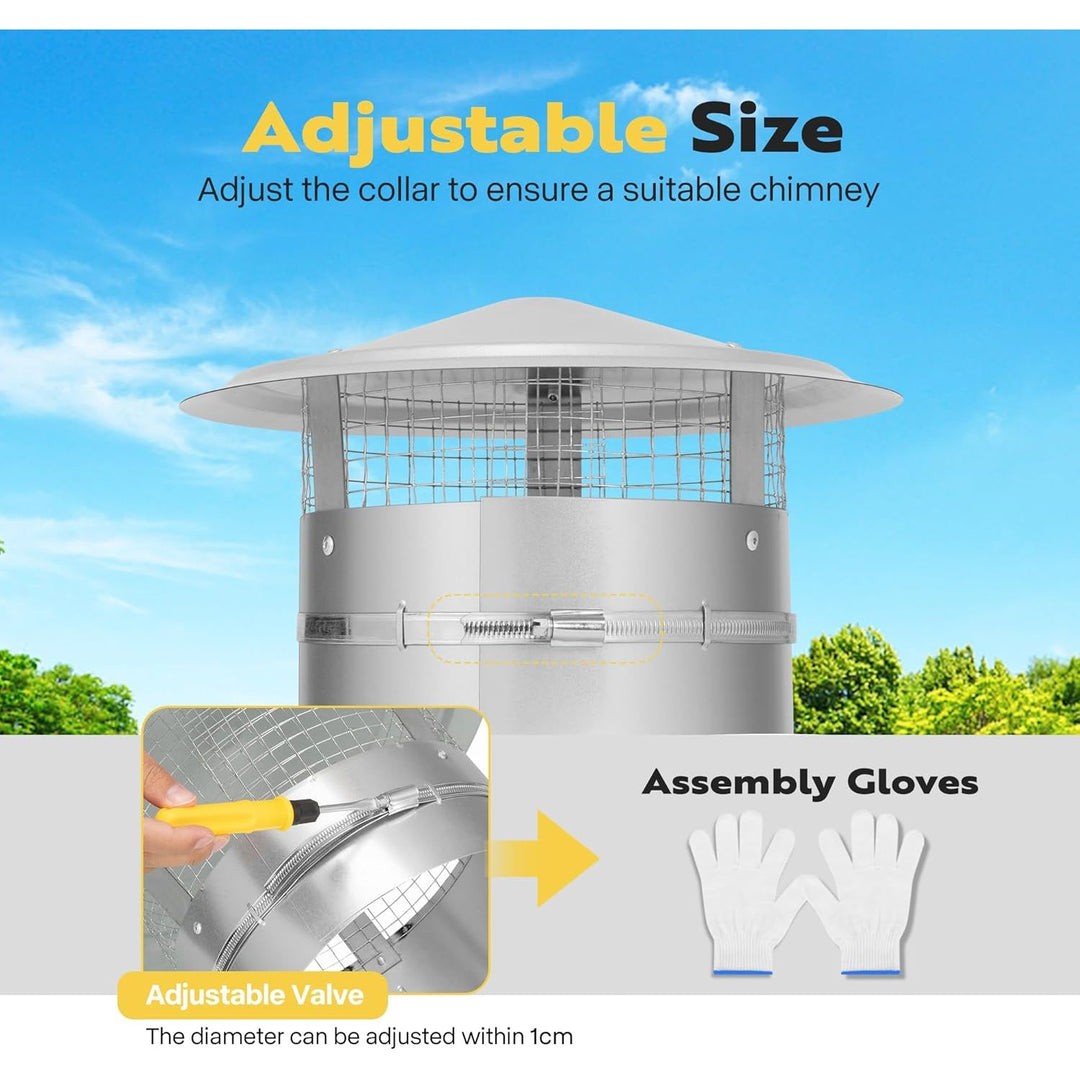 VIVOHOME 8" Cone Top Chimney Cap with Screen, Round Roof Rain Chimney Cover, Stainless Steel Fireplace Exhaust Cap, Adjustable Roof Cap for Vent - Just Closeouts Canada Inc.