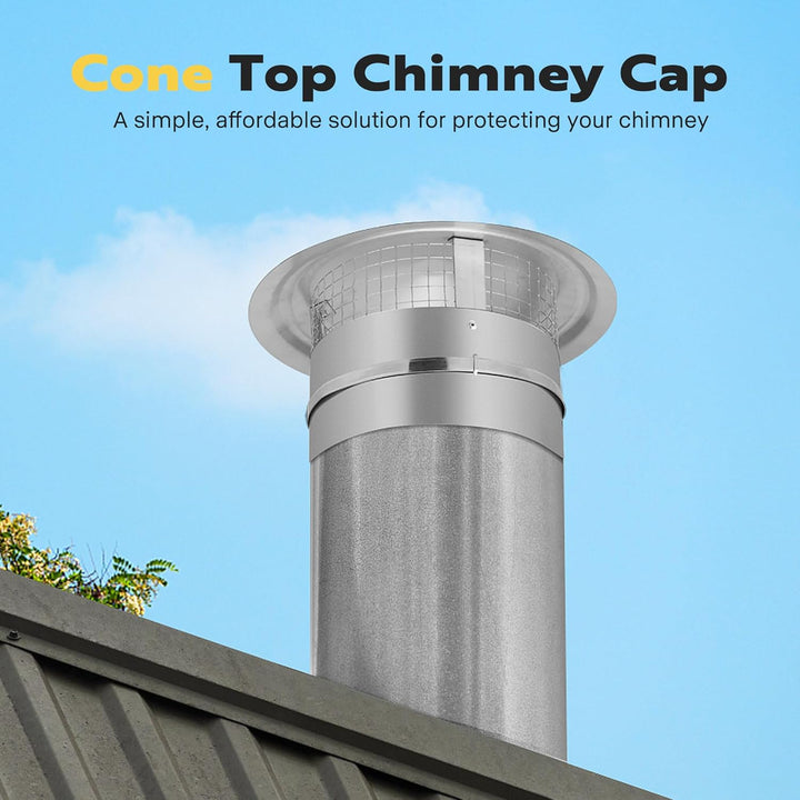 VIVOHOME 8" Cone Top Chimney Cap with Screen, Round Roof Rain Chimney Cover, Stainless Steel Fireplace Exhaust Cap, Adjustable Roof Cap for Vent - Just Closeouts Canada Inc.