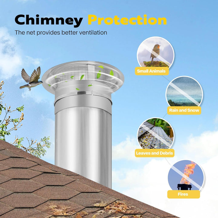 VIVOHOME 8" Cone Top Chimney Cap with Screen, Round Roof Rain Chimney Cover, Stainless Steel Fireplace Exhaust Cap, Adjustable Roof Cap for Vent - Just Closeouts Canada Inc.