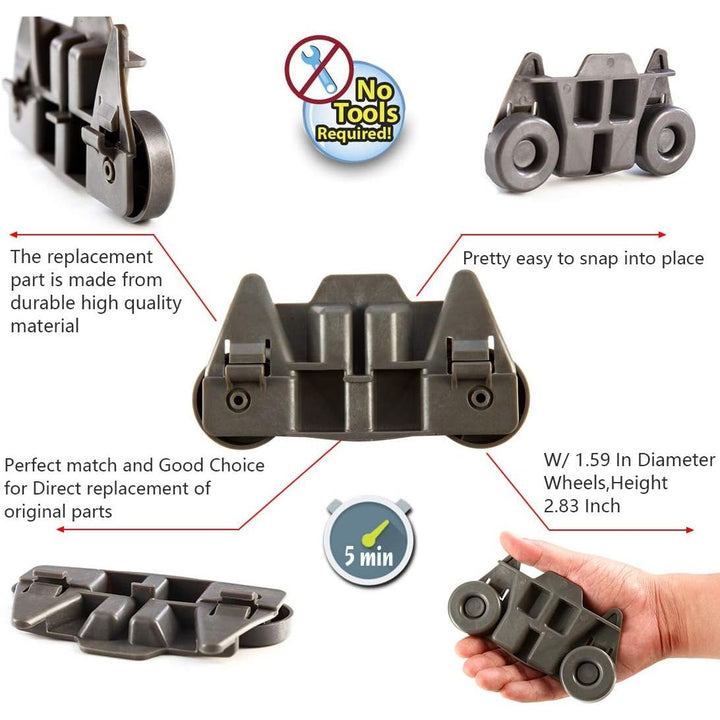 W10195416 (pack of 4) UPGRADED Dishwasher Lower Wheels for kitchenaid, whirlpool, Kenmore elite, maytag Dishwasher Parts Lower Rack, W/1.59 Inch Wheels Replace AP5983730, W10195416V, PS11722152 - Just Closeouts Canada Inc.