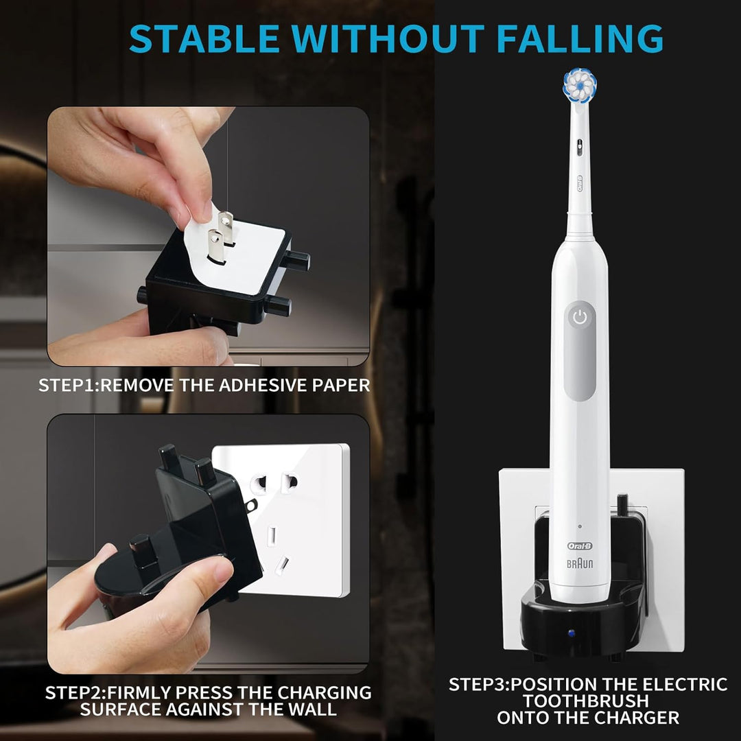 Wall Charger Cordless for Braun Oral B Electric Toothbrush,Wall Mount Charger Base for Braun Oral B Pro 300 400 500 1000 Smart Series,Inductive Charging,Portable Travel with IPX7 Waterproof Black - Just Closeouts Canada Inc.