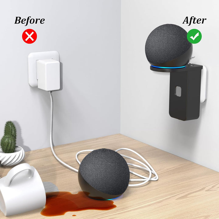 Wall Mount for Dot 5th & Dot 4th Gen & Pop & Google Nest Mini - Upgraded Alexa Dot 5th/Dot 4th Gen Outlet Holder Stand Shelf Accessories with Cable Management, No Drilling Required (Black) - Just Closeouts Canada Inc.