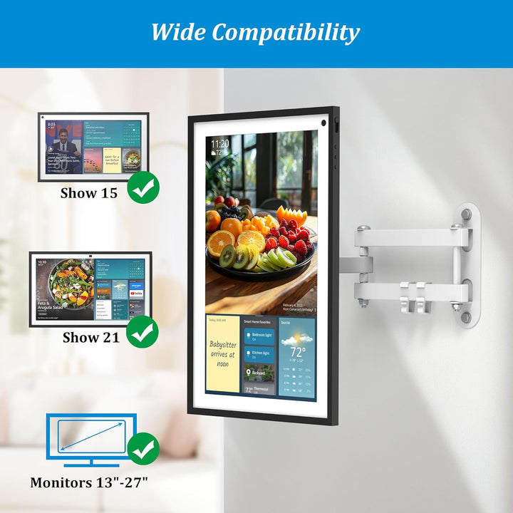 Wall Mount for Show 15 & Show 21 - Rotate Tilt Swivel Wall Stand Shelf for Show 15 & Monitors TVs 13" - 27", Metal Adjustable Mounting Bracket with Heavy Duty 17" Extension Arm (White) - Just Closeouts Canada Inc.
