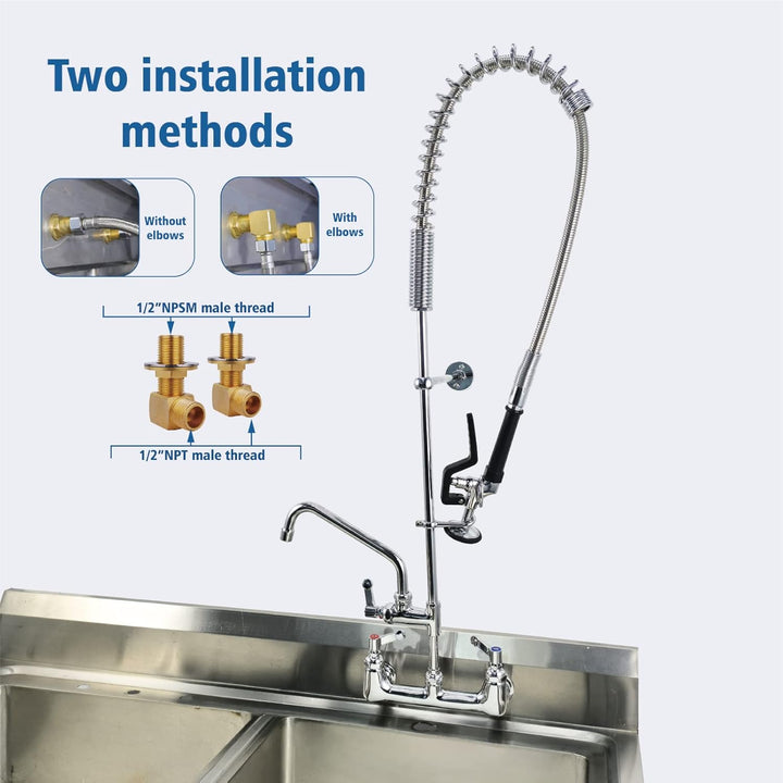 Wall Mount Hot & Cold Water Powerful Pull Out Spray Commercial Pre Rinse Restaurant Kitchen Faucet with Add On Spout, Installation Kits Included … (6003 - 1P) - Just Closeouts Canada Inc.B0776RZ7XB