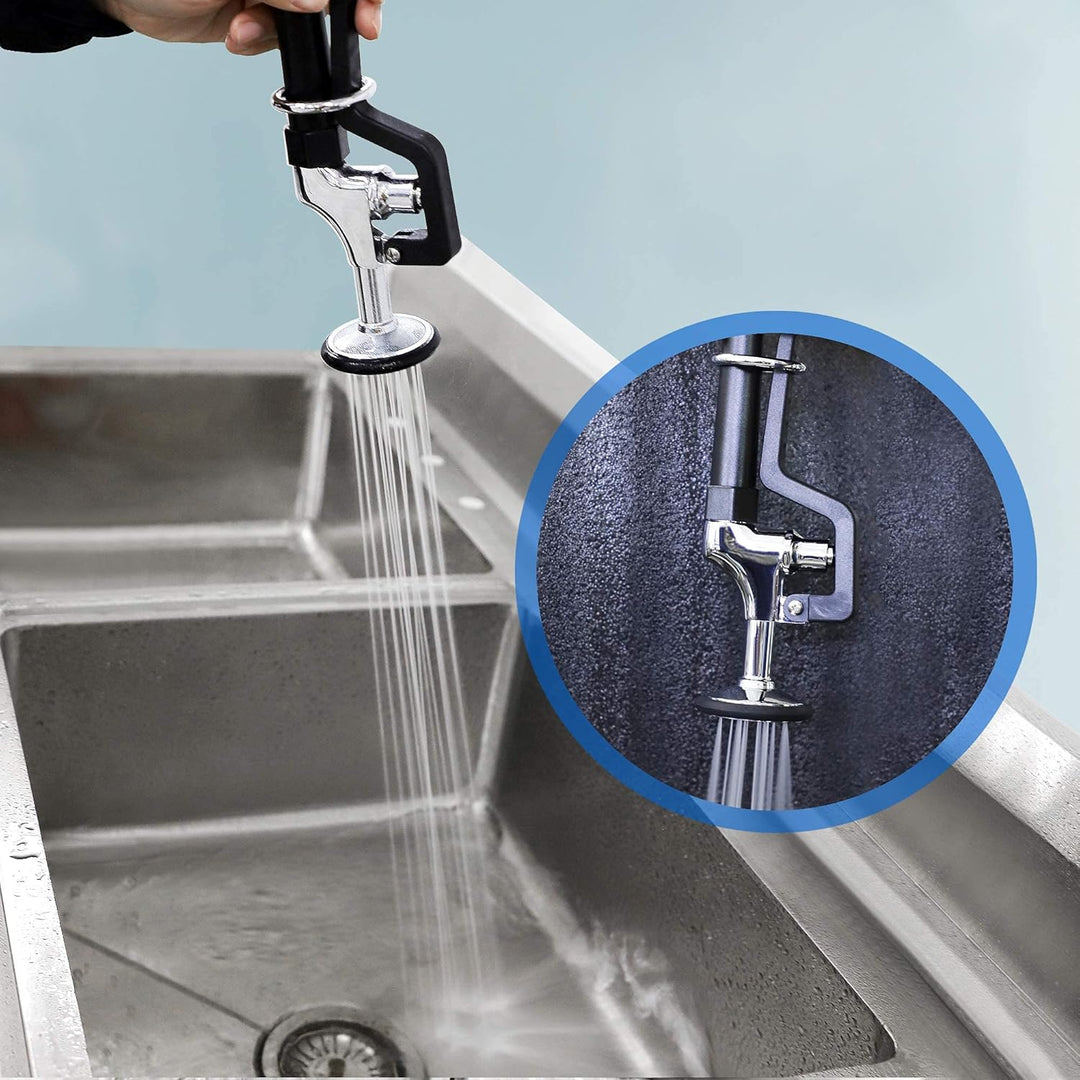 Wall Mount Hot & Cold Water Powerful Pull Out Spray Commercial Pre Rinse Restaurant Kitchen Faucet with Add On Spout, Installation Kits Included … (6003 - 1P) - Just Closeouts Canada Inc.B0776RZ7XB