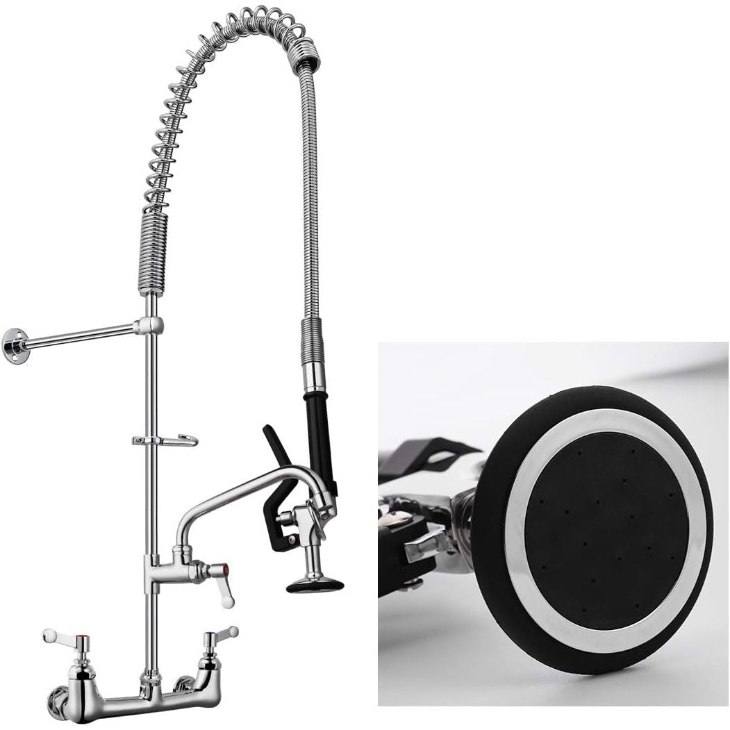 Wall Mount Hot & Cold Water Powerful Pull Out Spray Commercial Pre Rinse Restaurant Kitchen Faucet with Add On Spout, Installation Kits Included … (6003 - 1P) - Just Closeouts Canada Inc.B0776RZ7XB