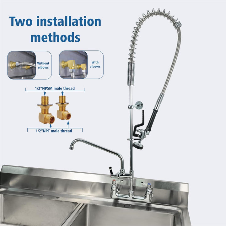 Wall Mount Hot & Cold Water Pull Out Spray Commercial Pre Rinse Restaurant Kitchen Faucet With Add On Spout Equip With Brass Inlet Piping Nuts - Just Closeouts Canada Inc.B074W5MGGC