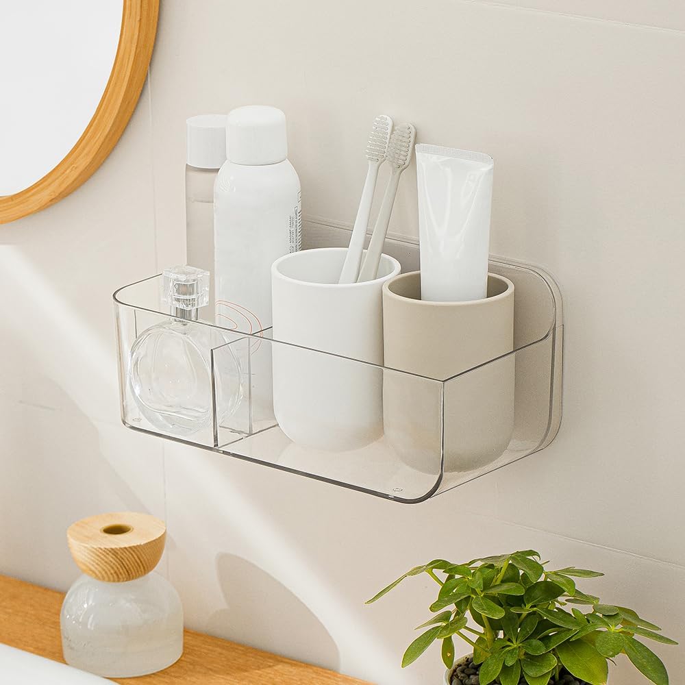 Wall Mount Storage Organizer, Clear Storage Box Holder Basket with 3 Compartments No Drilling Hang Walls/Doors for Kitchen, Cabinet, Bathroom, Bedroom, Office - Just Closeouts Canada Inc.X0039O5FIH
