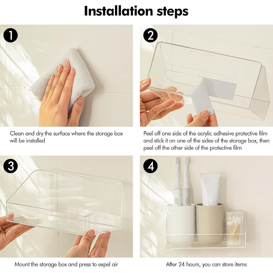 Wall Mounted Storage Organizer, No Drilling Bathroom Shelf, Clear Storage Box for Bathroom, Bedroom, Mirror Cabinets (Transparent) - Just Closeouts Canada Inc.X003ZZZQZR