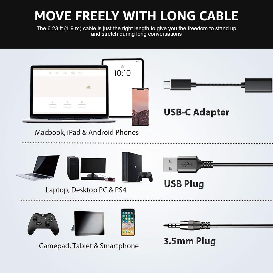 Wantek USB Headsets with Microphone for PC, Stereo Computer Headset with Mic Noise Reduction & in - line Control, 3.5mm/USB Wired Headphones, PC Headset with Mute for Zoom Skype Webinar Home Office - Just Closeouts Canada Inc.