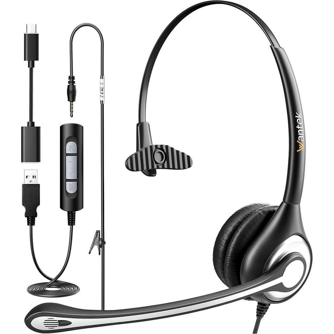 Wantek USB Headsets with Microphone for PC, Stereo Computer Headset with Mic Noise Reduction & in - line Control, 3.5mm/USB Wired Headphones, PC Headset with Mute for Zoom Skype Webinar Home Office - Just Closeouts Canada Inc.