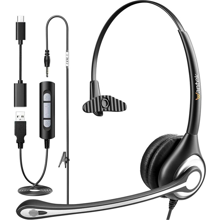 Wantek USB Headsets with Microphone for PC, Stereo Computer Headset with Mic Noise Reduction & in - line Control, 3.5mm/USB Wired Headphones, PC Headset with Mute for Zoom Skype Webinar Home Office - Just Closeouts Canada Inc.