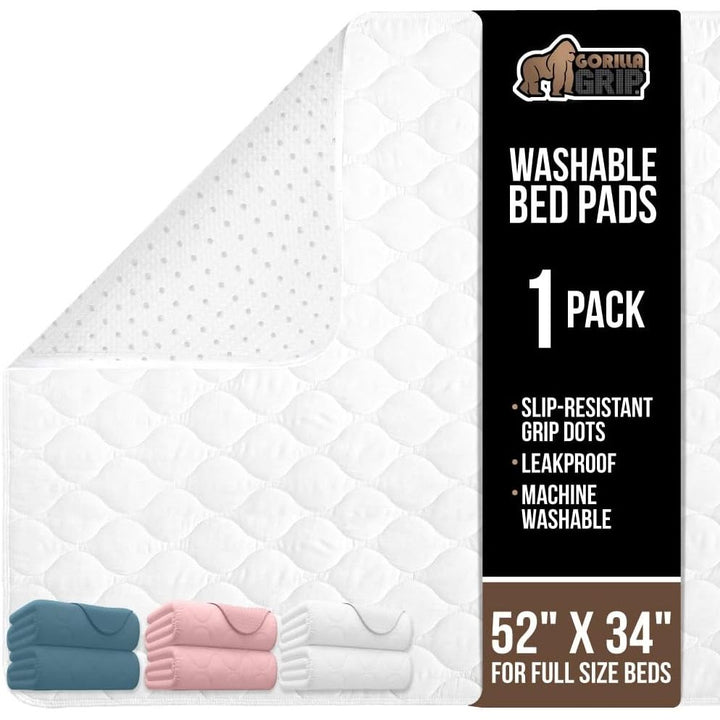 Washable Bed Pads for Incontinence, Leak Proof Slip Resistant Pee Pad Protector, 52x34, Absorbs 8 Cups, Soft Mattress Protection Chux for Enuresis Bedwetting, Adults, Elderly, Kids, White - Just Closeouts Canada Inc.