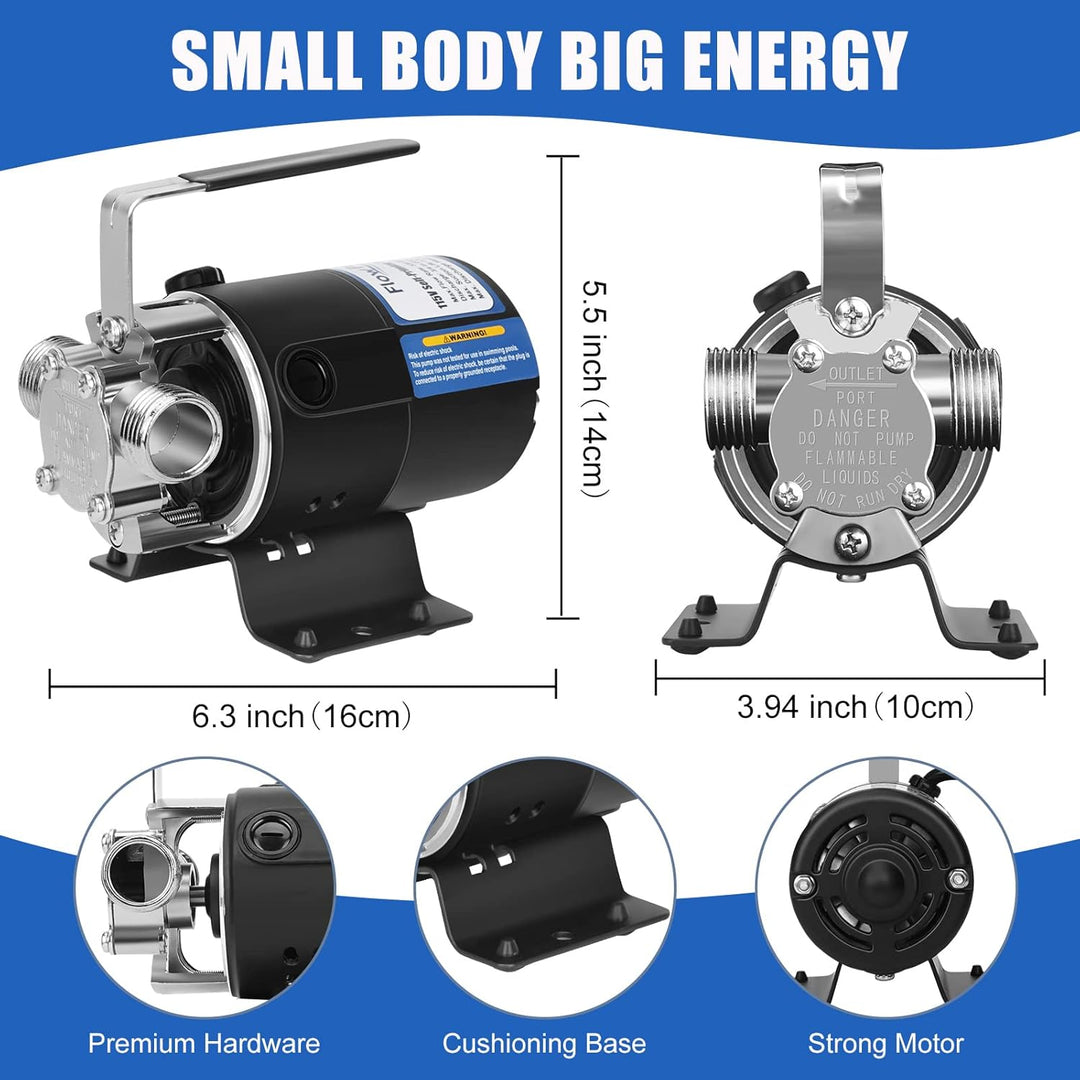 Water Pump 115V 1/10 HP 330 GPH Water Transfer Pump with 3/4 inch Ports Suction Hose and Spare Impeller Electric Water Pump Utility Pump - Black - Just Closeouts Canada Inc.