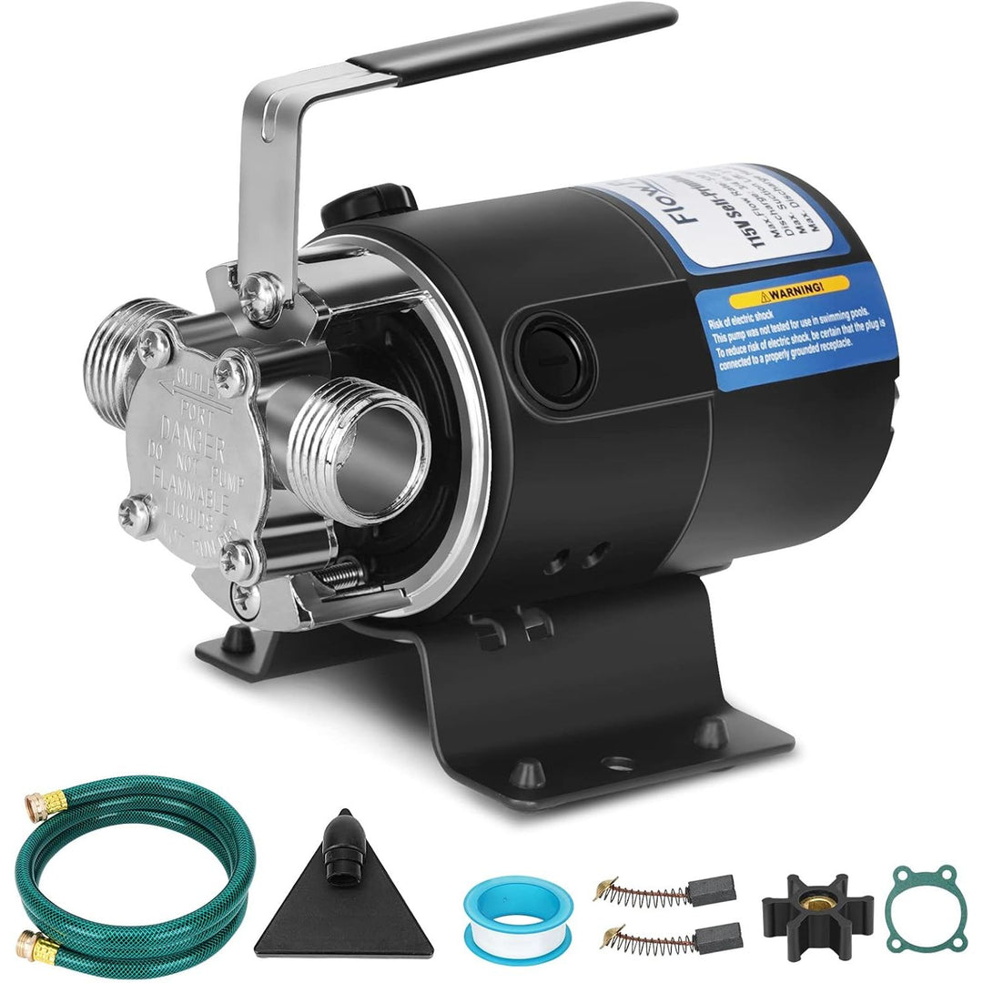 Water Pump 115V 1/10 HP 330 GPH Water Transfer Pump with 3/4 inch Ports Suction Hose and Spare Impeller Electric Water Pump Utility Pump - Black - Just Closeouts Canada Inc.