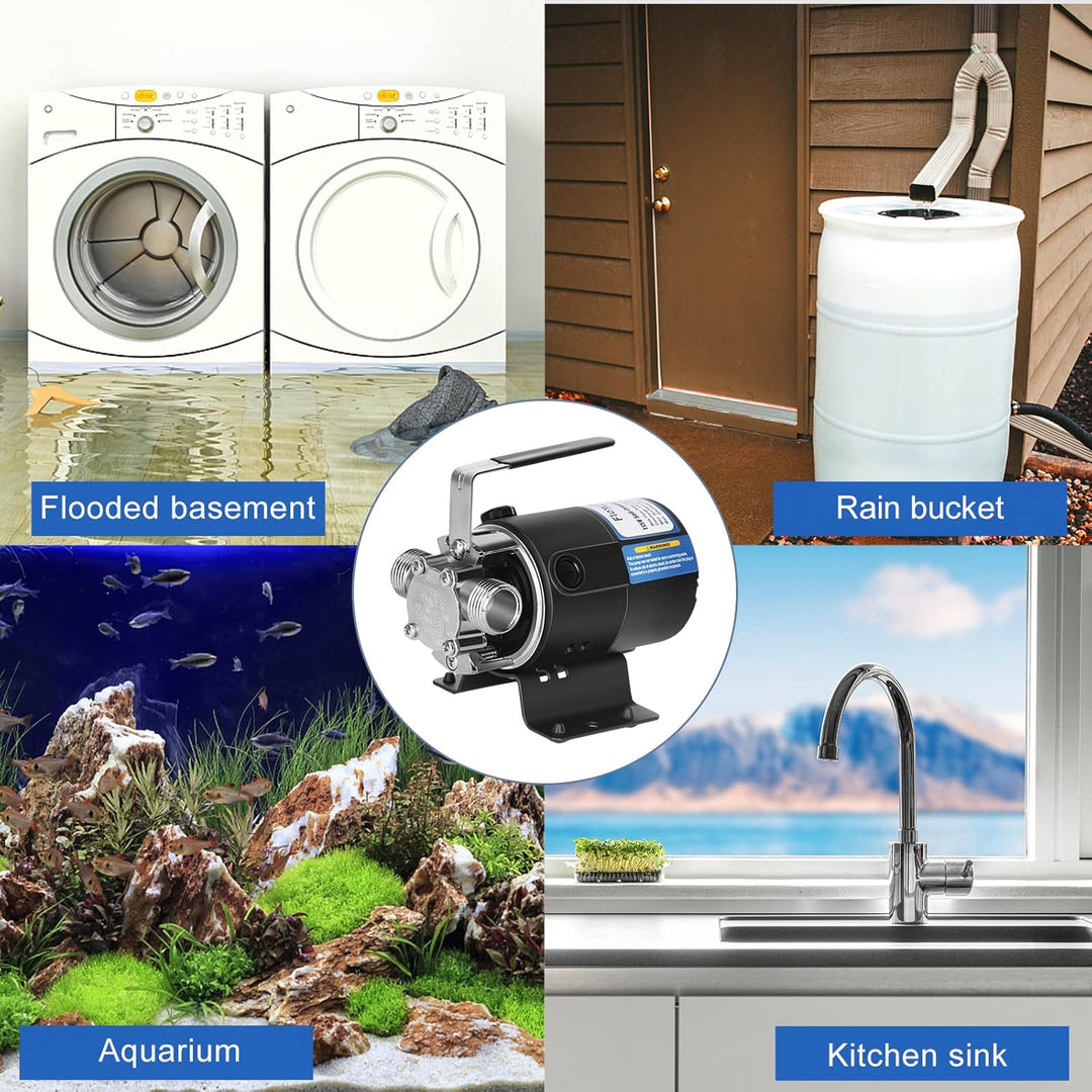 Water Pump 115V 1/10 HP 330 GPH Water Transfer Pump with 3/4 inch Ports Suction Hose and Spare Impeller Electric Water Pump Utility Pump - Black - Just Closeouts Canada Inc.