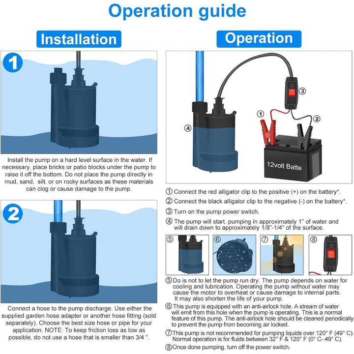 Water Pump Submersible Pump DC 12V Sump Pump 1500 GPH Utility Pump with Switch - Black - Just Closeouts Canada Inc.